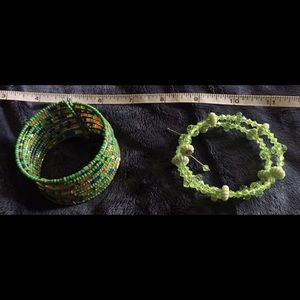 Two Green Bangle Bracelets with Beads
